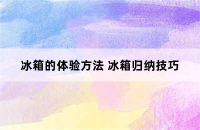 冰箱的体验方法 冰箱归纳技巧